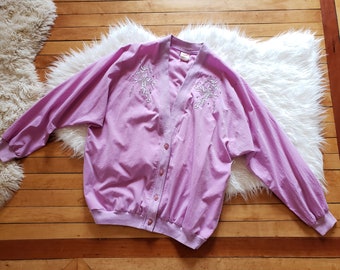 Vintage 80's light purple embroidered cardigan top 16 2XL