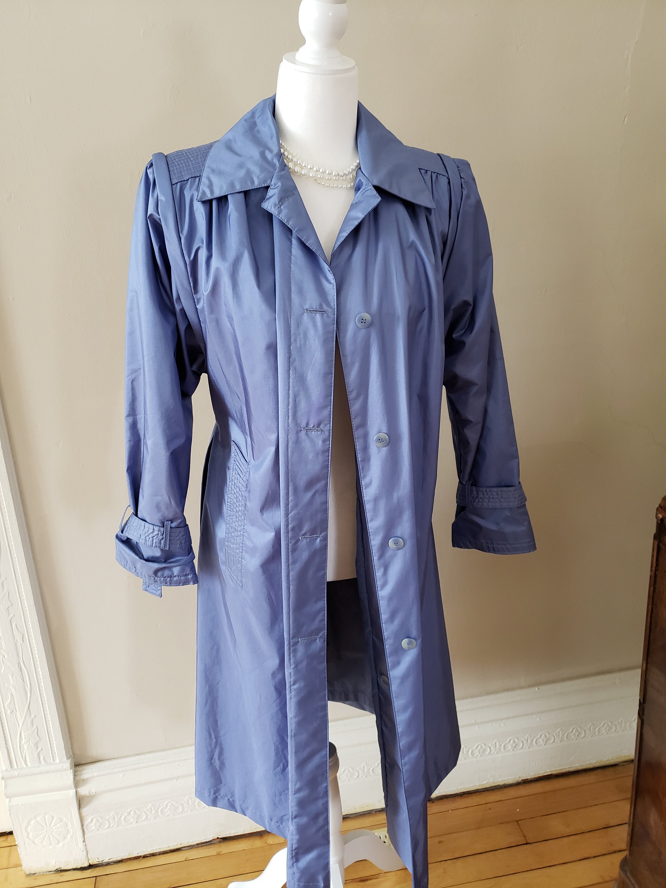 Vintage women's blue 1980s rain coat British Mist size 7/8 | Etsy