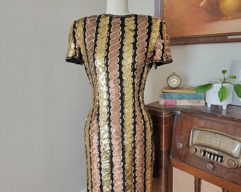 Stenay Vintage 80's Gold Copper Sequin Body Con Formal Costume Dress 4 -  Etsy