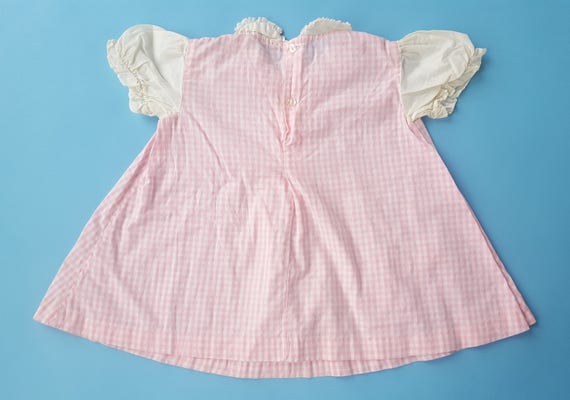 Vintage baby girl pink gingham dress with child e… - image 2