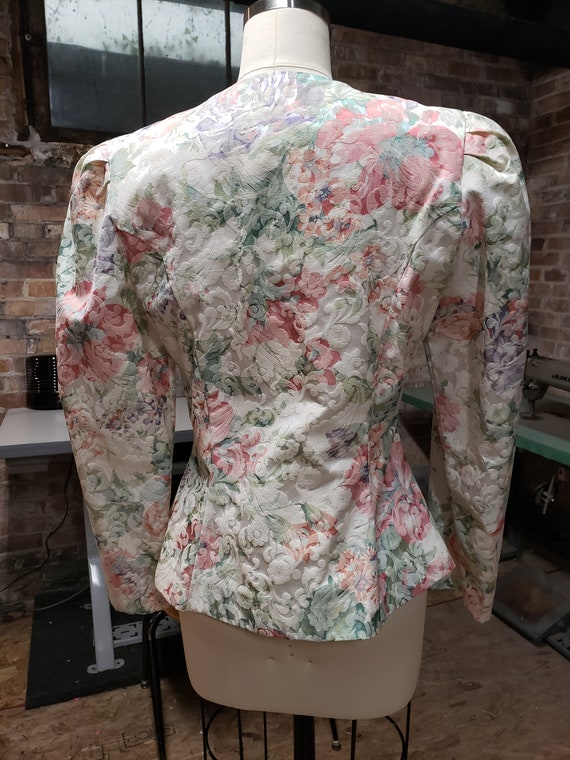 Vintage 80's Floral & Lace blazer jacket cottagec… - image 5