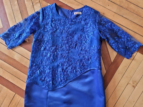 Royal blue lace satin formal dress plus size 3XL - image 8