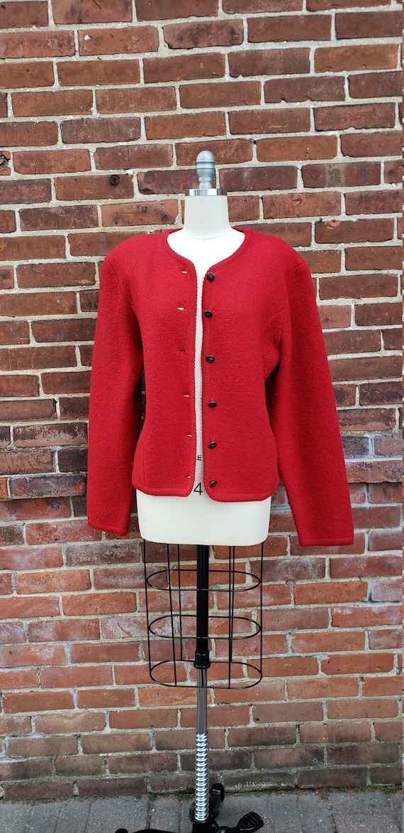 Vintage red wool cardigan sweater top Medium