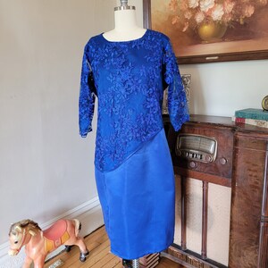 Royal blue lace satin formal dress plus size 3XL image 1