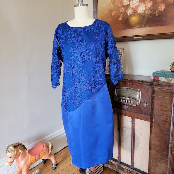 Royal blue lace satin formal dress plus size 3XL - image 1