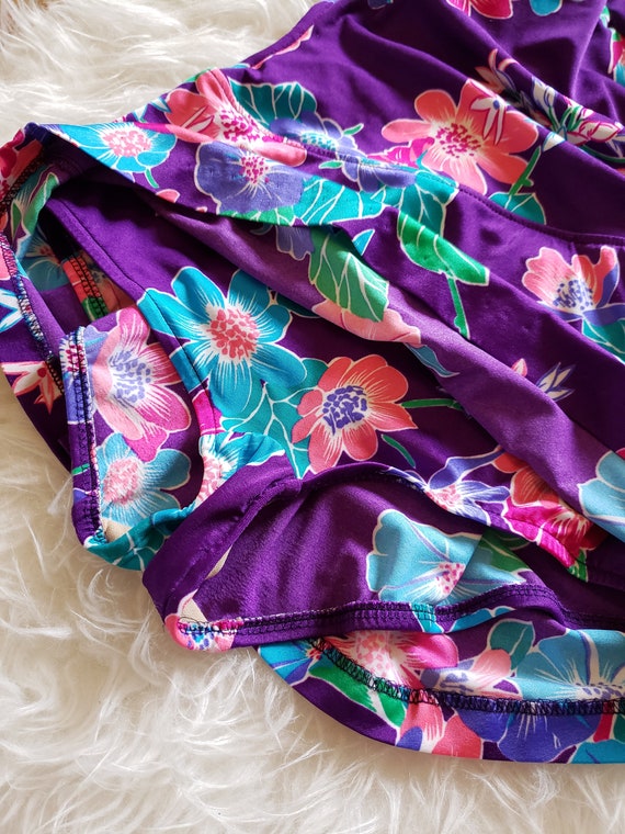 Vintage purple floral one piece skirted swimsuit … - image 5