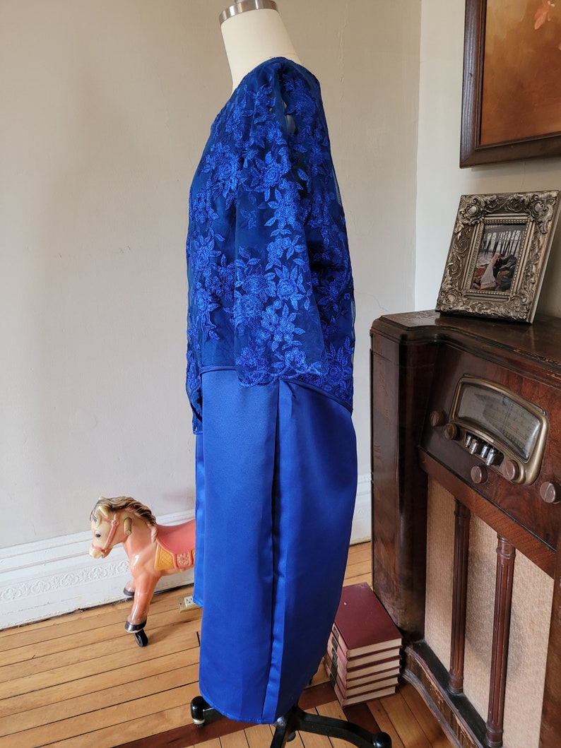 Royal blue lace satin formal dress plus size 3XL image 5