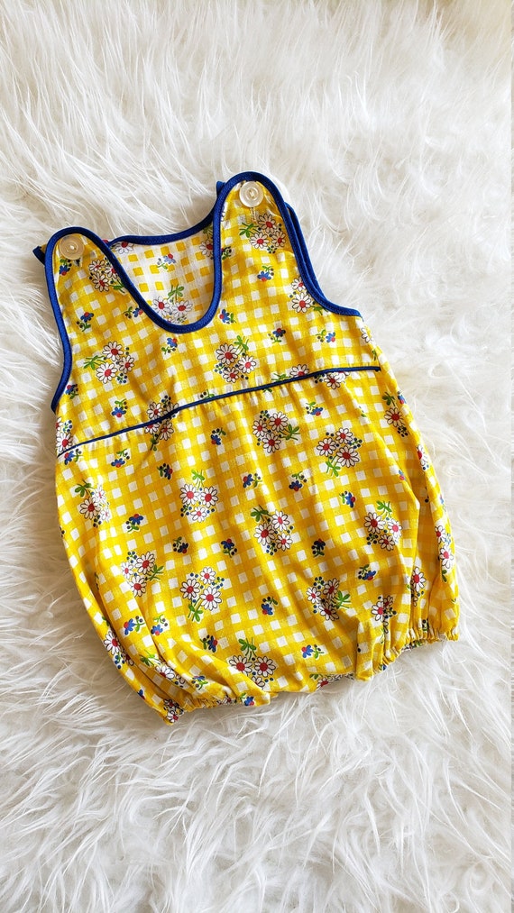 1960s vintage yellow gingham baby romper flowers 6