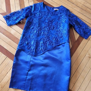 Royal blue lace satin formal dress plus size 3XL image 7