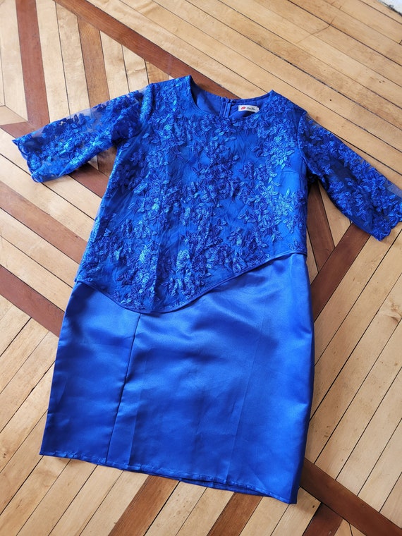 Royal blue lace satin formal dress plus size 3XL - image 7