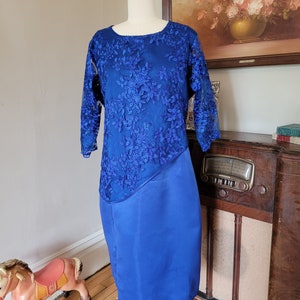 Royal blue lace satin formal dress plus size 3XL image 2