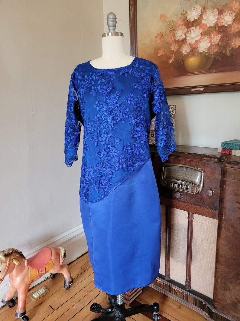 Royal blue lace satin formal dress plus size 3XL image 2