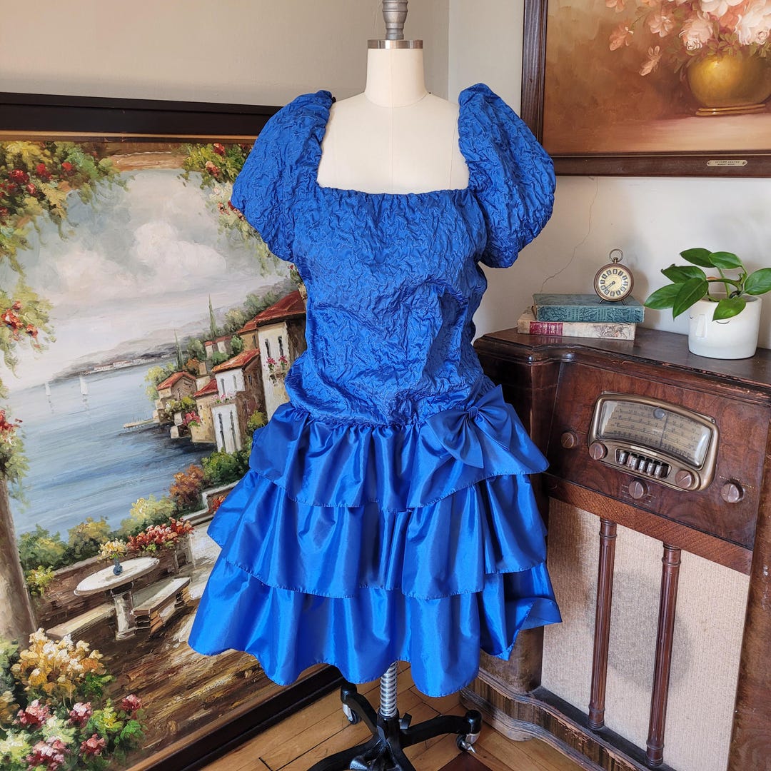 80s Royal Blue Cape Dress main image 0