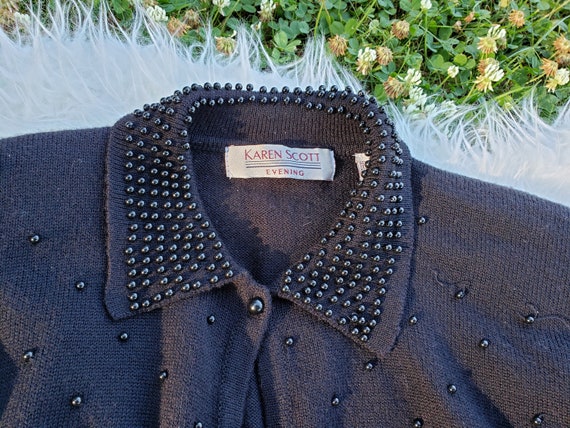 Vintage 80's Karen Scott beaded black cardigan sw… - image 4