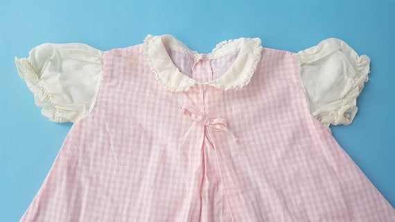 Vintage baby girl pink gingham dress with child e… - image 4