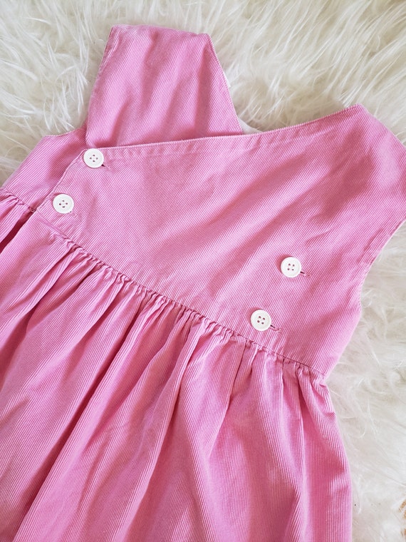 Girls vintage 1960s pink flocked dress corduroy 5… - image 6