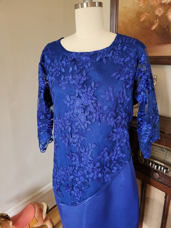 Royal blue lace satin formal dress plus size 3XL - image 3