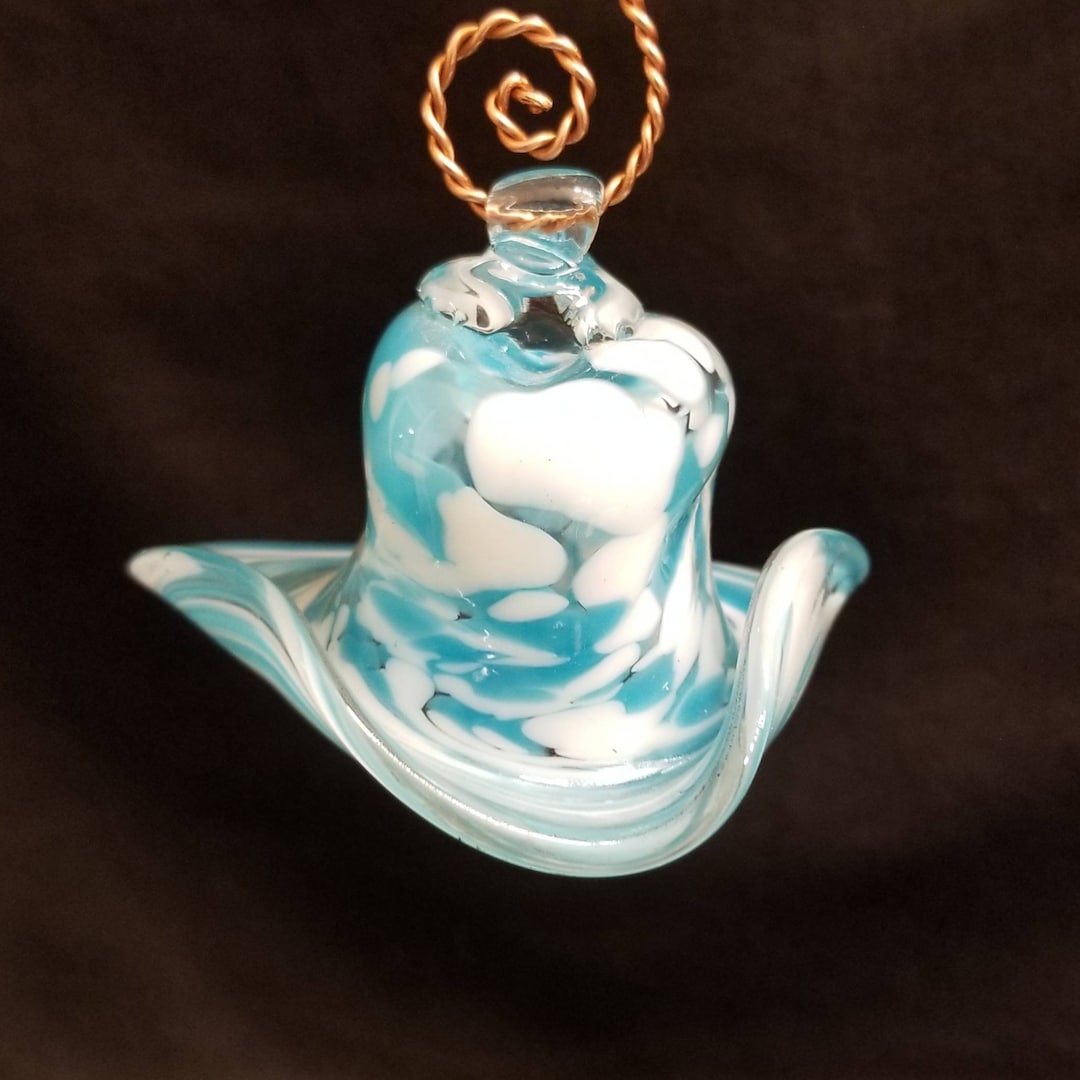 Hand Blown Glass Cowboy Hat Christmas Ornament, Suncatcher. Color