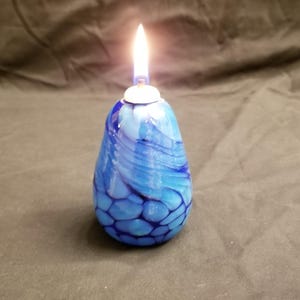 Hand Blown Glass Oil Lamp/Tiki Torch/Oil Candle. Cobalt Blue & Turquoise. By HamonArtGlass Great Gift!!
