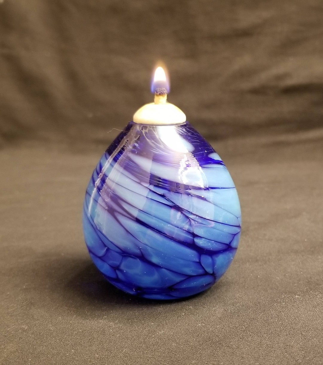Hand Blown Glass Oil Lamp/tiki Torch/oil Candle. Cobalt Blue & Etsy