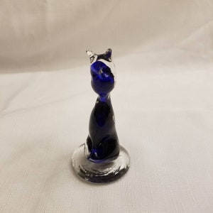 Hand Blown Glass Kitty Cat Cobalt Blue.