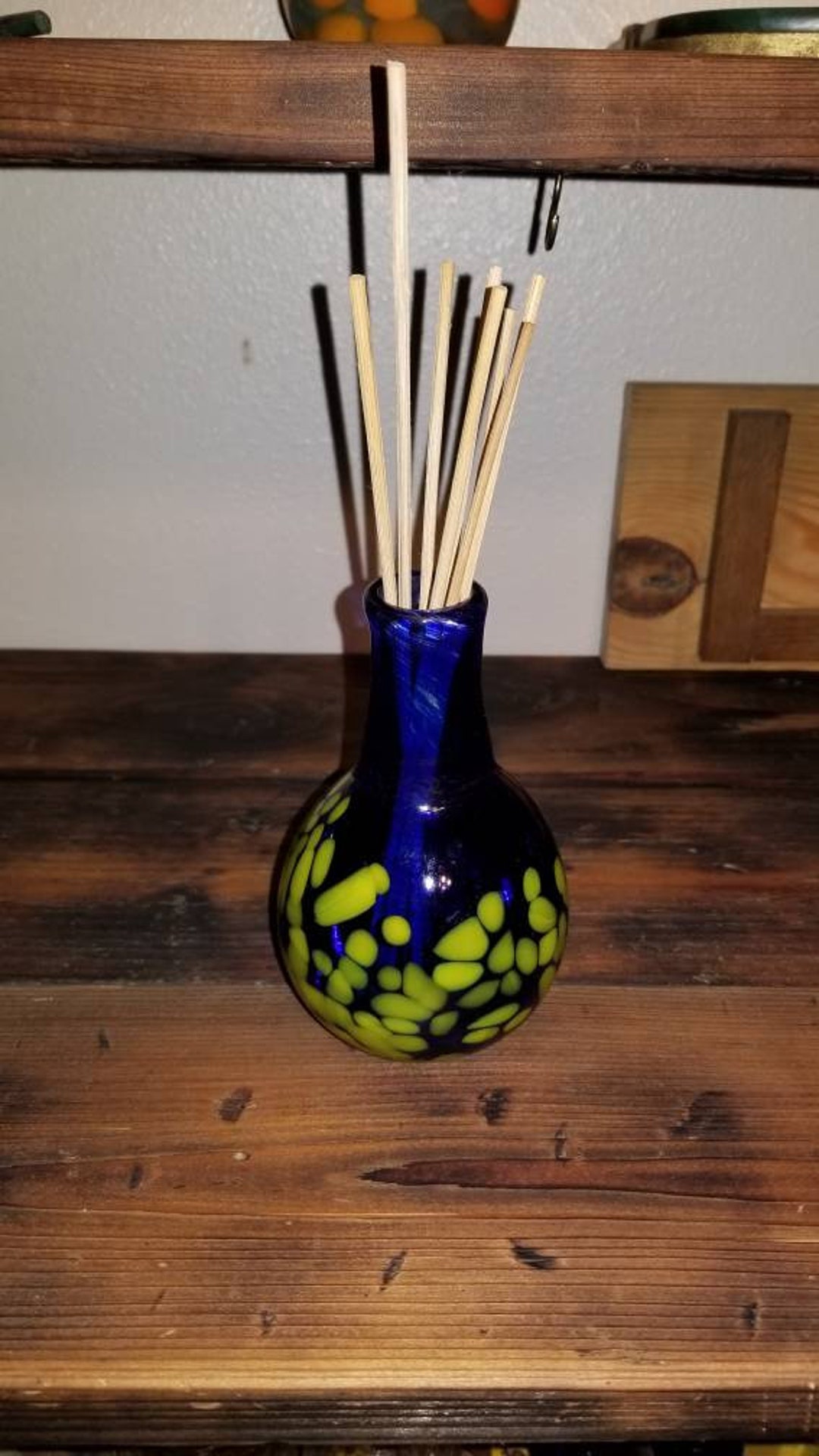 Hand Blown Glass Reed Diffuser. Cobalt Blue & Yellow. Etsy