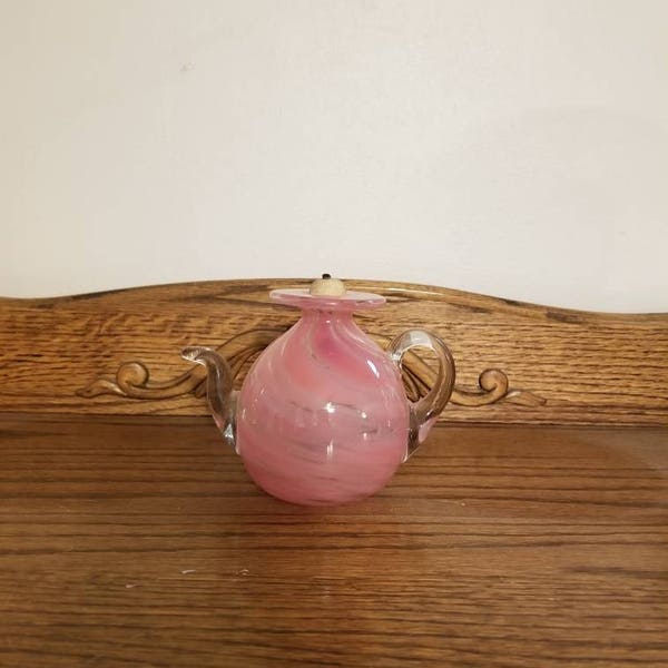 Handblown Glass Teapot Oil Lamp. Pink Swirl. Joe Hamon/Tim Hamon. Christmas Gift! Made With Pure Gold.