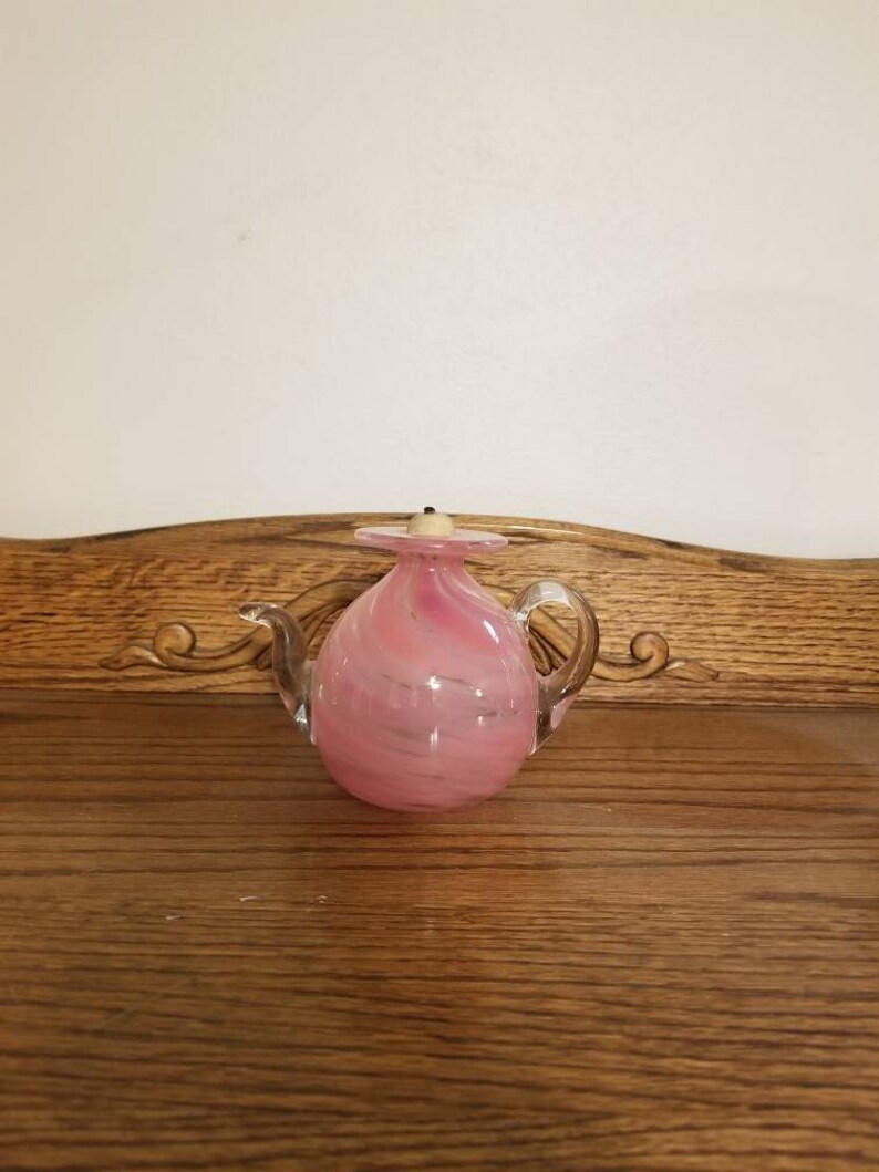 Handblown Glass Teapot Oil Lamp. Pink Swirl. Joe Hamon/tim Hamon