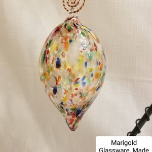 Hand Blown Glass Christmas Ornament. Multi Color. Teardrop. By HamonArtGlass
