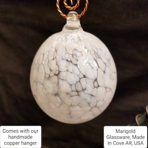Hand Blown Glass Christmas Ornament, Christmas Snowball. By HamonArtGlass