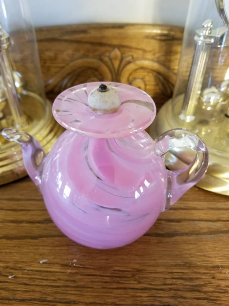 Handblown Glass Teapot Oil Lamp. Pink Swirl. Joe Hamon/tim Hamon