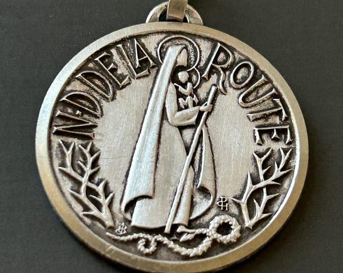 Vintage Notre Dame De La Route Medal: Silver Plated Religious Pendant ...