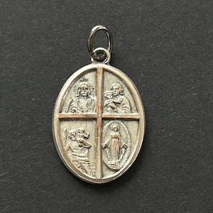 Vintage 4 Way Medal/Pendant, Silver Plate Over Bonze, Vintage Brass 4Way Charm, Religious Medal, Catholic Medal, Miraculous Medal