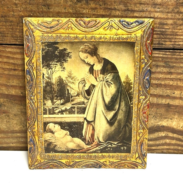 Vintage Florentine Madonna and Child, Italian Florentine Religious Plaque, Catholic Religious Plaque, Religious Wall Art