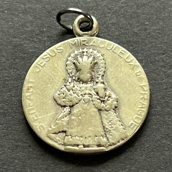 Antique French Infant Jesus of Prague Religious Medal/Pendant, Antique French Jesus Pendant, Infant Jesus of Prague Charm