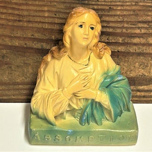Antique Assomption Virgin Mary Statue, Plaster Mary Statue, Antique Religious Plaster Statue, Religious Decor, Assumption of Mary Statue