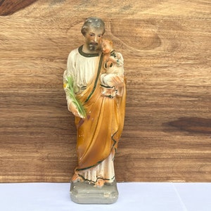 Vintage St Anthony with Child Chalk Statue, Hand Painted, Vintage Religious Figure, St Anthony Statue, Nat&#39;l Historical Society of Flowers