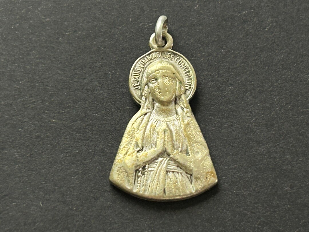 Vintage Notre Dame De Lourdes Medal: Silver Plate Religious Pendant - Etsy
