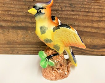 Vintage 50's Blue Jay Figurine: Colorful Bird Statue, Made in Japan