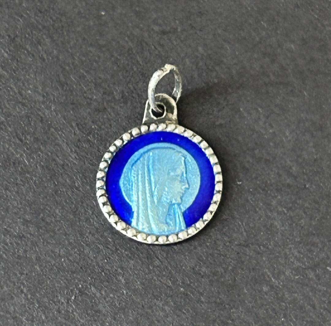 Vintage Dual Blue Enamel Religious Medal of Our Lady of Lourdes ...