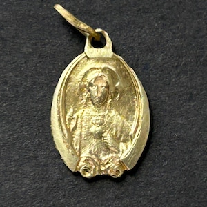 Vintage Sacred Heart of Jesus Religious Medal/Pendant, Small Gold Plate Sacred Heart Medal, Our Lady Of My Carmel, Vintage Catholic Medal