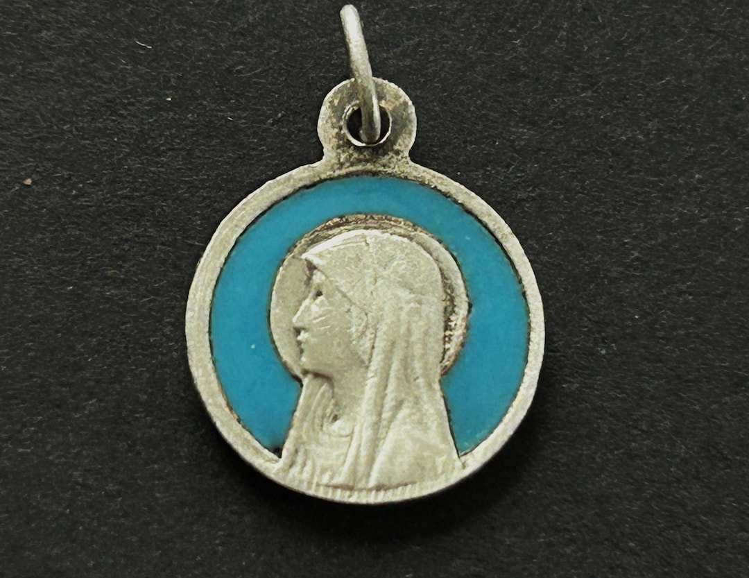 Vintage Blue Enamel Religious Medal of Our Lady of Lourdes, Notre Dame ...