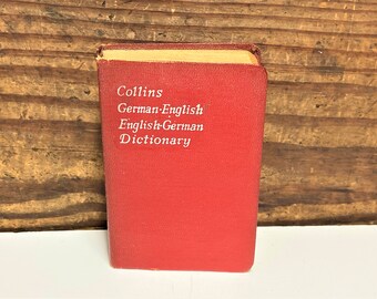 Vintage 1960 Collins German Gem Dictionary, German to English Dictionary, Red Cover, By JM Clark, Editor GF Maine, Printed in Great Britain