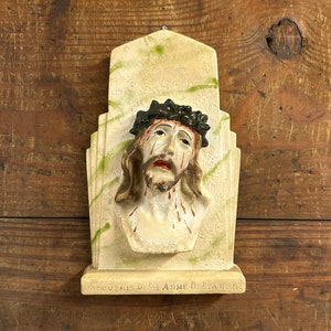 Vintage Crown of Thorns Jesus Plaque, Jesus Plaque, Vintage Plaster Jesus Plaque, Vintage Religious Wall Plaque, Jesus Wall Decor