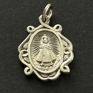 Antique Art Nouveau Infant Jesus of Prague Religious Medal, Beautiful Scroll and Leaf Detailing, Antique Religious Charm, Antique Medal