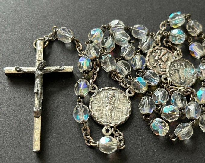 Vintage Our Lady of the Snows Rosary, Clear Glass Bead Rosary, Lady of