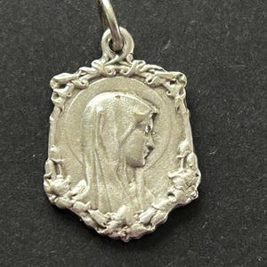 Antique French Lourdes Medal: Floral Vine Detail, Catholic Pendant