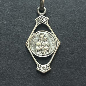 Antique French Notre Dame De Sacre Coeur, Sacred Heart Jesus on the Reverse, Open Cut Design