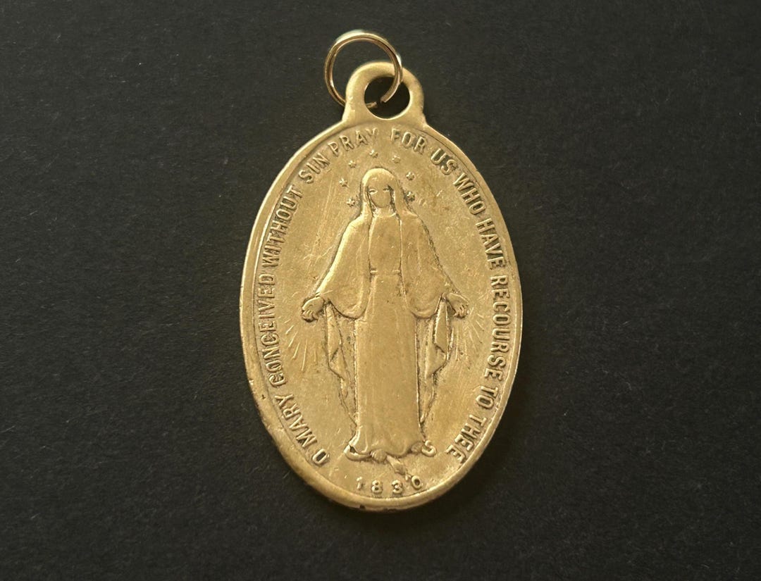 Antique Large Miraculous 1830 Brass Medal, Antique Virgin Mary Medal ...