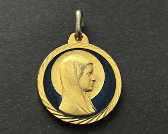 Vintage Dual Blue Enamel Religious Cross Medal of Our Lady of Lourdes ...